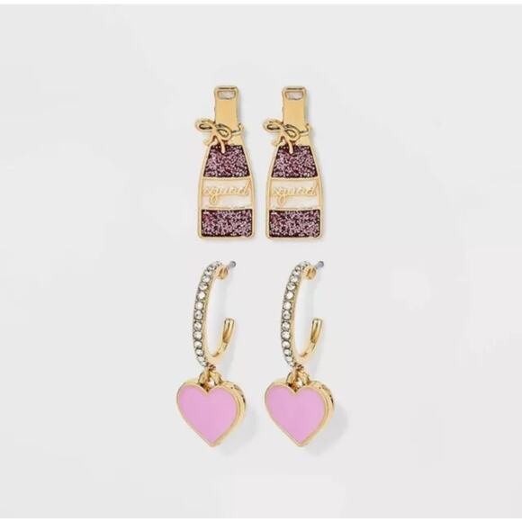 BaubleBar Earrings 'Pink Yes Way Rose' Crystal 2 Pairs SugarFix NWT Champagne‎ - Picture 1 of 4